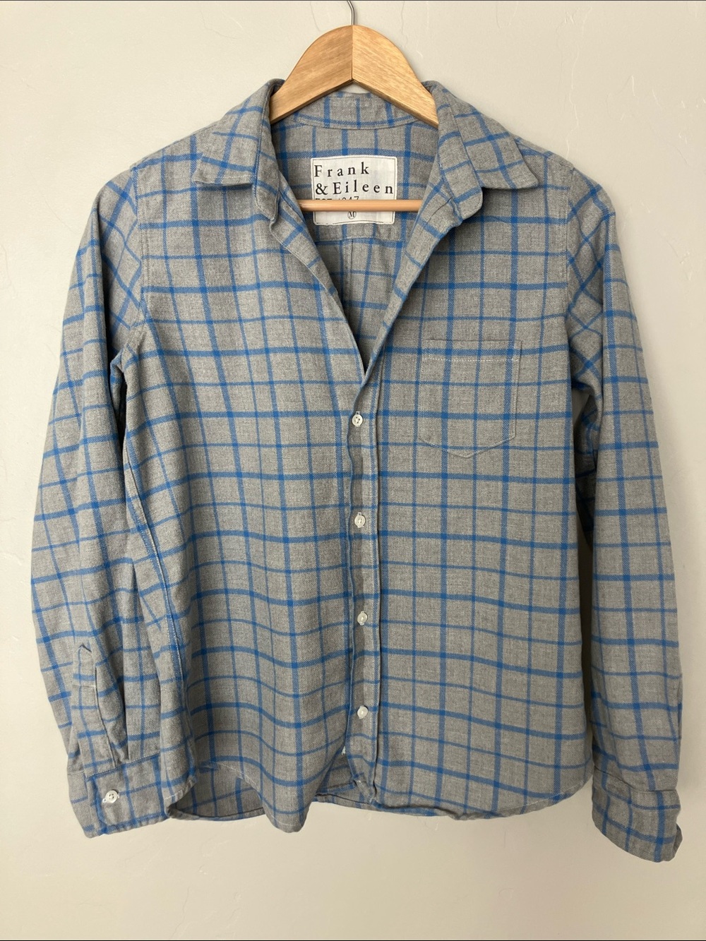 Frank & Eileen Gray Shirt with Blue Windowpane Plaid